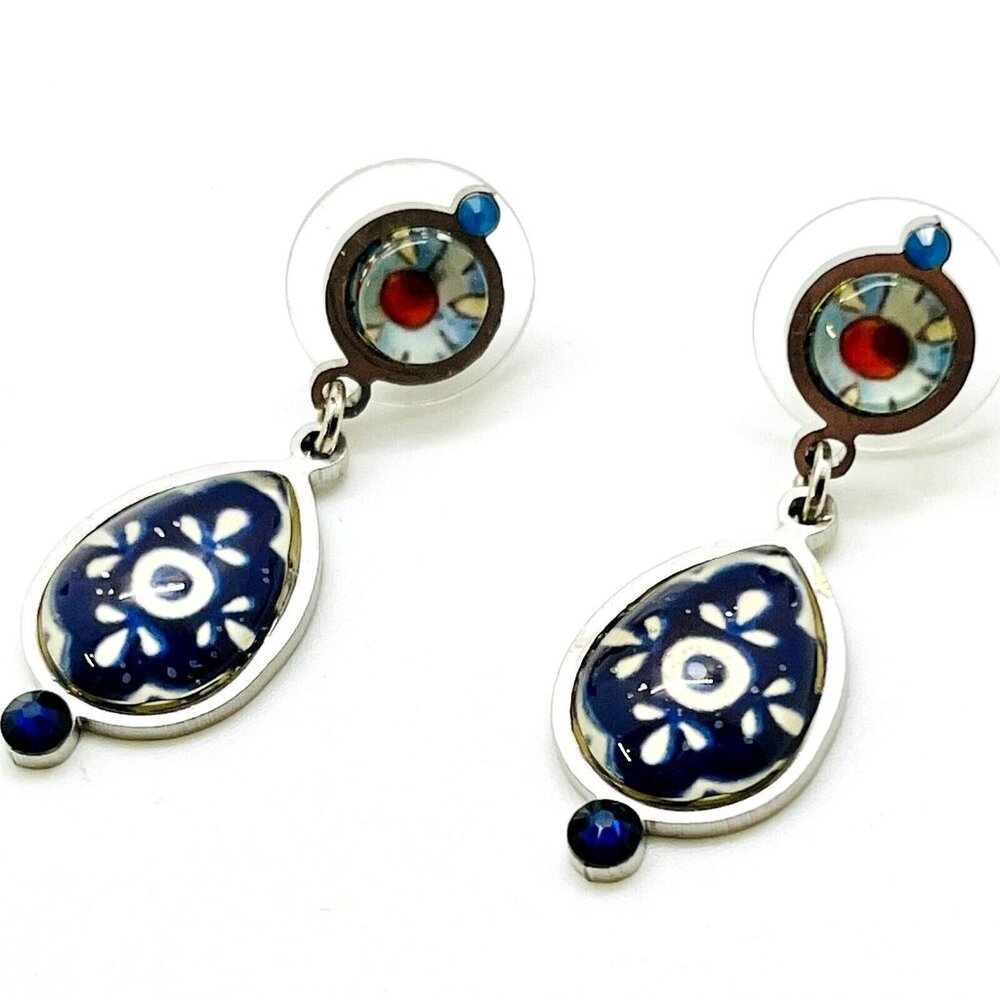 Boho Earrings Yoolie Birthday Gift Funky Boho Style Blue Red Glass Gift